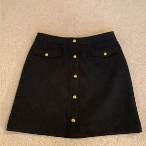 Loft Black Wool Blend Gold Button High Rise Mini Skirt Lined Sexy Size 6 Small